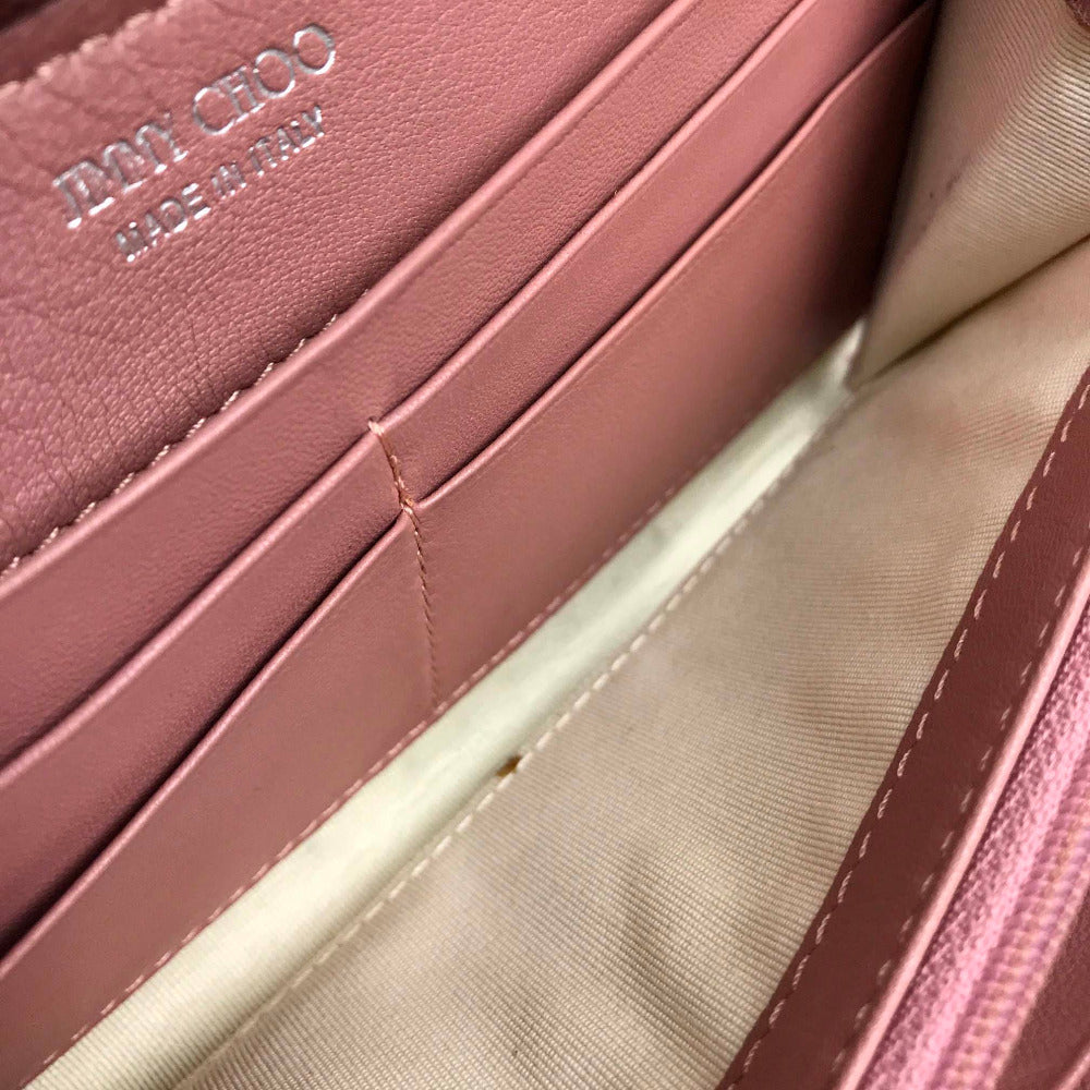 JIMMY CHOO Star Studs Round Zip Long Wallet, Lamb Leather, Women's, Rose Pink