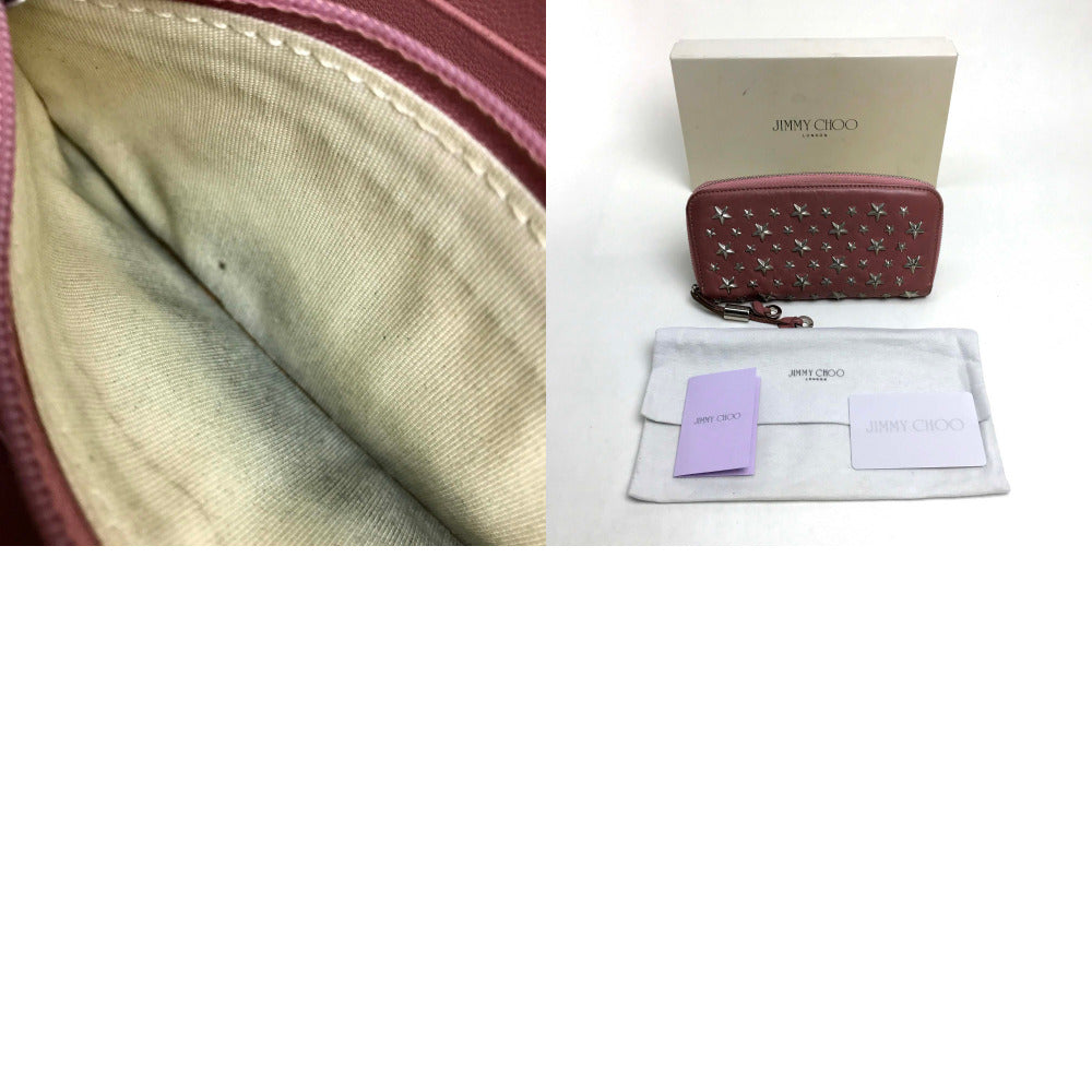 JIMMY CHOO Star Studs Round Zip Long Wallet, Lamb Leather, Women's, Rose Pink