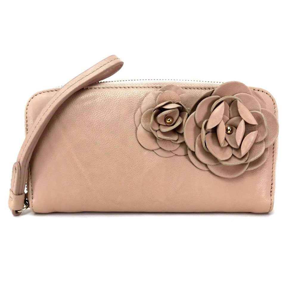 JIMMY CHOO Women's Lambskin Wallet with Strap, Long Wallet with Round Zipper, Pink Beige