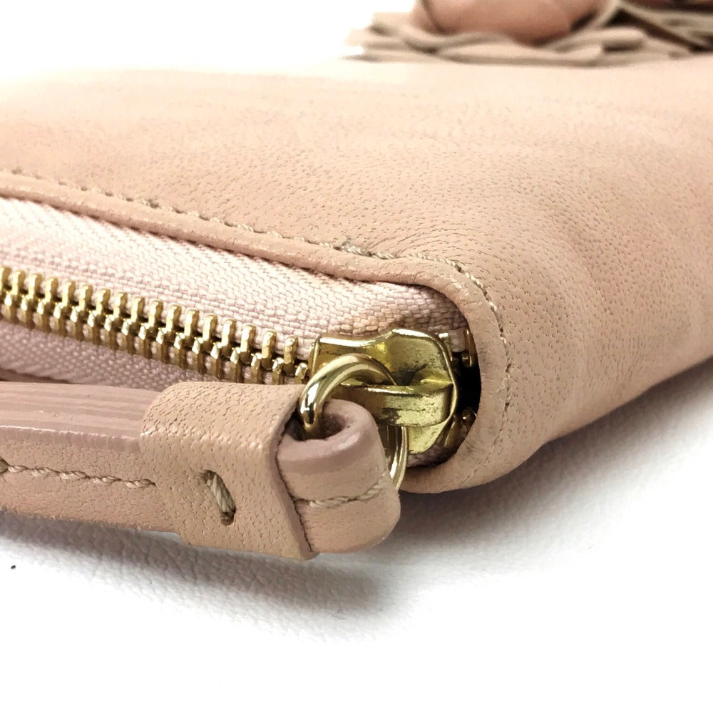 JIMMY CHOO Women's Lambskin Wallet with Strap, Long Wallet with Round Zipper, Pink Beige