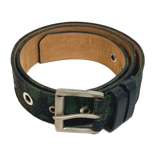JIMMY CHOO Men's Camouflage Green Canvas Buckle Pants Belt, All-Over Print Fashion Accessory