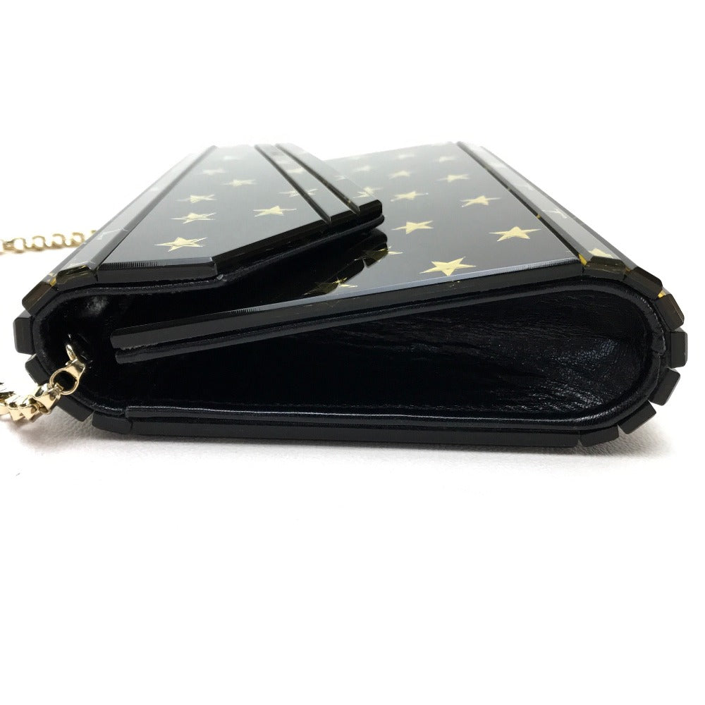JIMMY CHOO Star Print Mini Clutch Bag, Crossbody Bag, Chain Pochette, Shoulder Bag, Plastic, Women's, Black