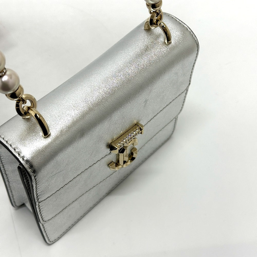 JIMMY CHOO アヴェニュークアッド フェイクパールチェーン ショルダーバッグ レザー レディース シルバー