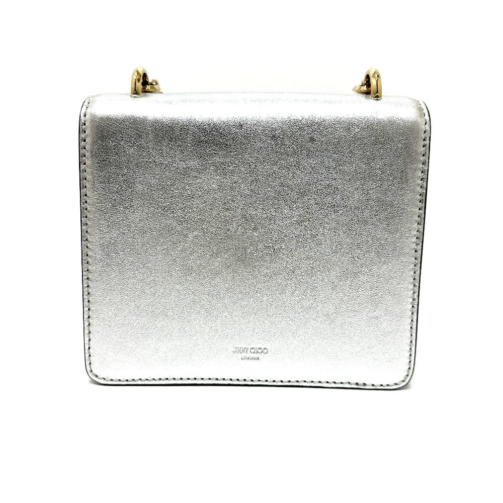 JIMMY CHOO アヴェニュークアッド フェイクパールチェーン ショルダーバッグ レザー レディース シルバー