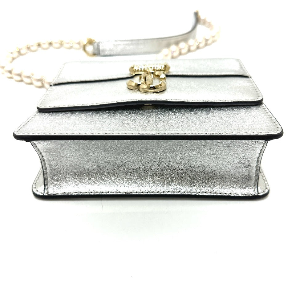JIMMY CHOO アヴェニュークアッド フェイクパールチェーン ショルダーバッグ レザー レディース シルバー