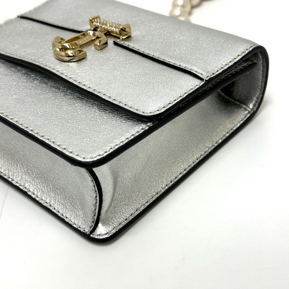 JIMMY CHOO アヴェニュークアッド フェイクパールチェーン ショルダーバッグ レザー レディース シルバー