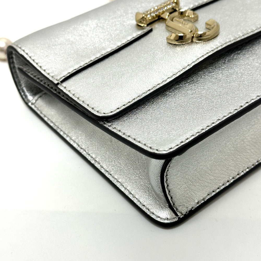 JIMMY CHOO アヴェニュークアッド フェイクパールチェーン ショルダーバッグ レザー レディース シルバー