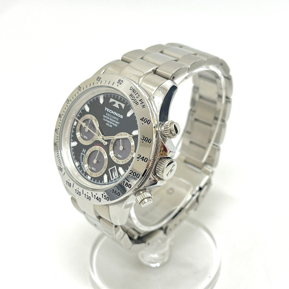 TECHNOS T9349TB クロノグラフ ソーラー発電 腕時計 SS メンズ シルバー