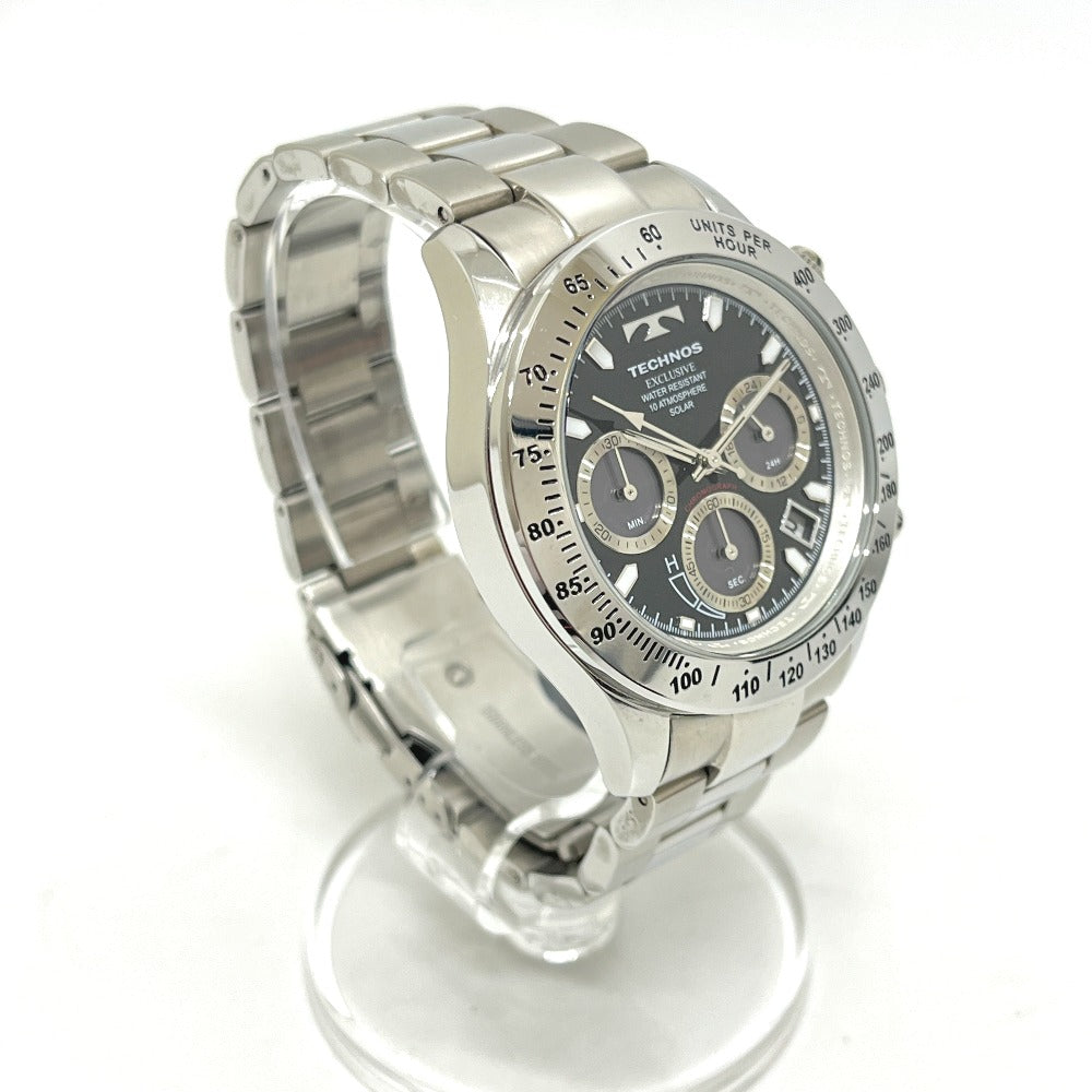 TECHNOS T9349TB クロノグラフ ソーラー発電 腕時計 SS メンズ シルバー