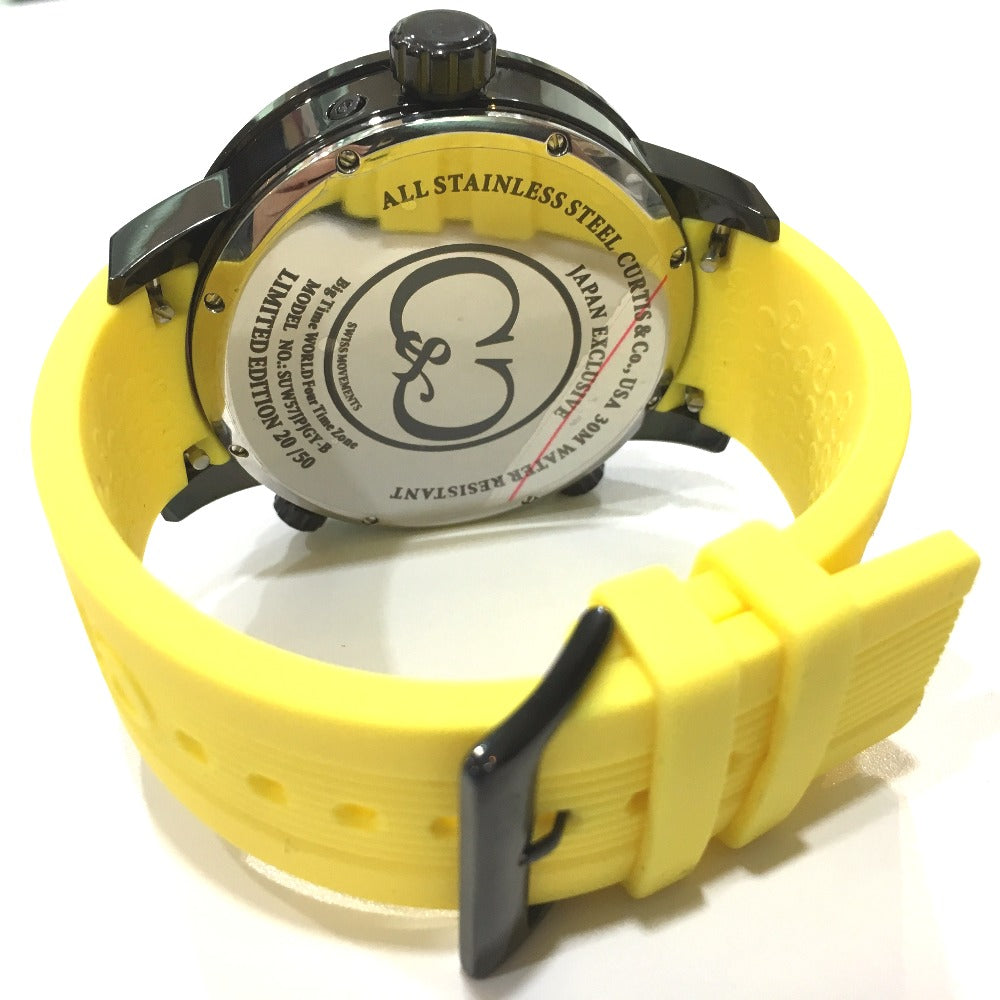 CURTIS & Co. SUW57JPJGY-B BIG Time WORLD クォーツ 腕時計 SS メンズ イエロー