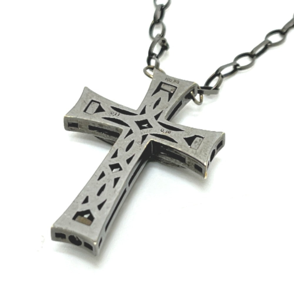 VARTIX K10 Black-Finished Cross Emerald and Black Diamond Chain Necklace, K10, Unisex, Black