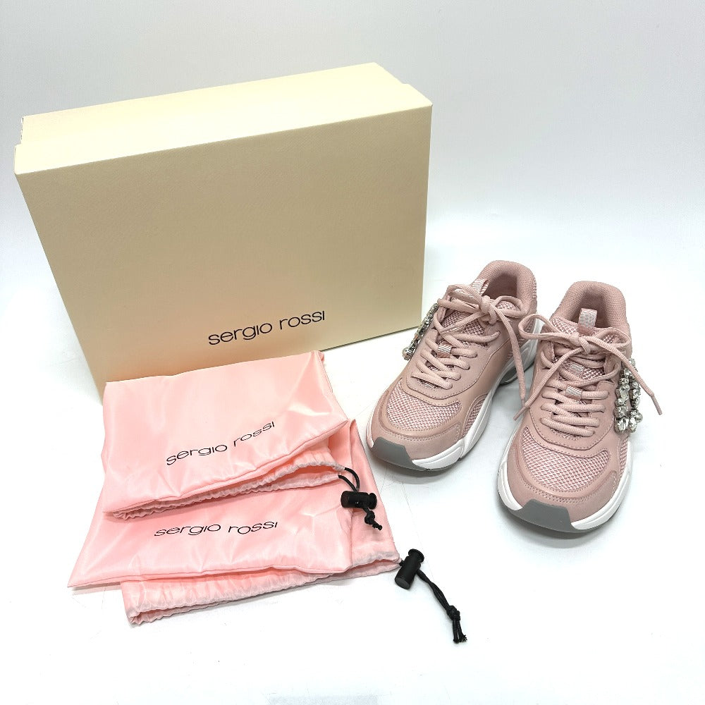 Sergio Rossi B10800-MFL270 ビジュー ローカット スニーカー キャンバス レディース ピンク - brandshop-reference