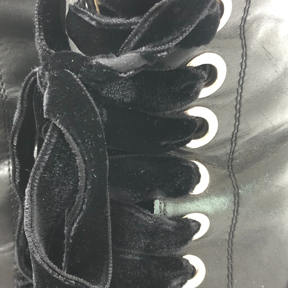 Sergio Rossi Velvet Ribbon Lace-up Leather Boots Shoes Short Boots Leather Women's Black