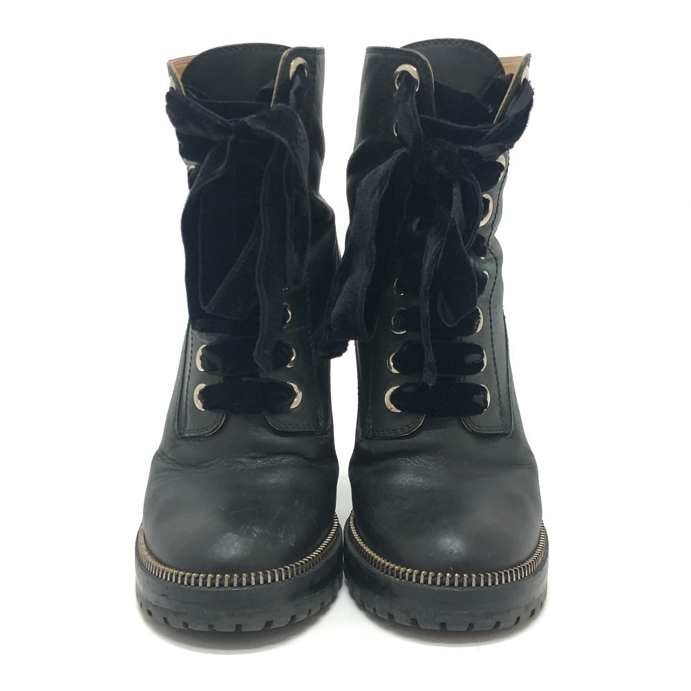 Sergio Rossi Velvet Ribbon Lace-up Leather Boots Shoes Short Boots Leather Women's Black
