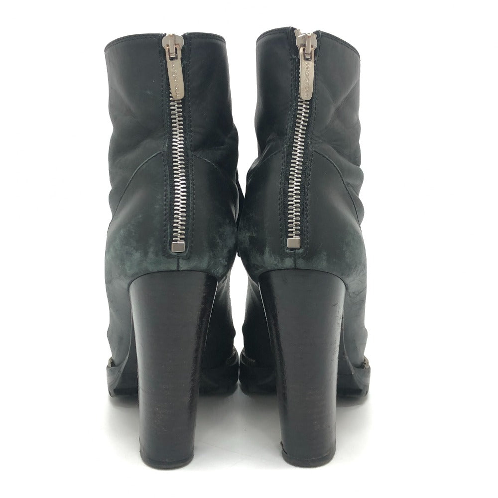 Sergio Rossi Velvet Ribbon Lace-up Leather Boots Shoes Short Boots Leather Women's Black