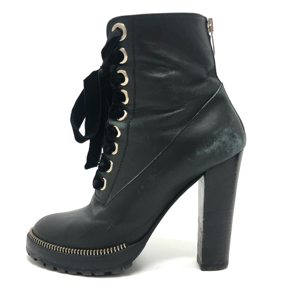 Sergio Rossi Velvet Ribbon Lace-up Leather Boots Shoes Short Boots Leather Women's Black