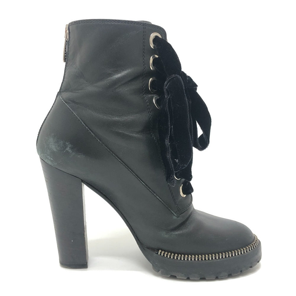 Sergio Rossi Velvet Ribbon Lace-up Leather Boots Shoes Short Boots Leather Women's Black