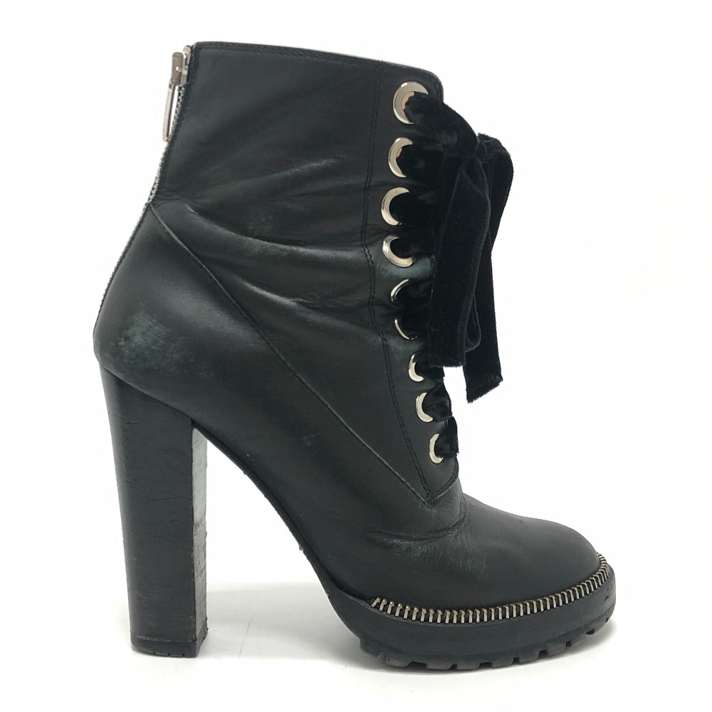 Sergio Rossi Velvet Ribbon Lace-up Leather Boots Shoes Short Boots Leather Women's Black
