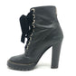 Sergio Rossi Velvet Ribbon Lace-up Leather Boots Shoes Short Boots Leather Women's Black