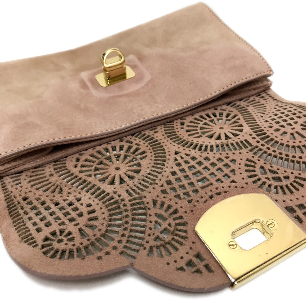 Sergio Rossi Pouch Clutch Bag, Mini Bag, Party Bag, Suede/Patent Leather, Women's, Pink Beige
