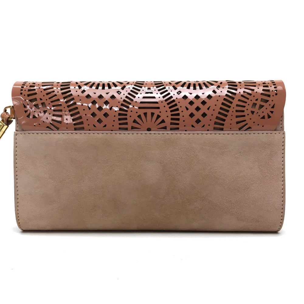 Sergio Rossi Pouch Clutch Bag, Mini Bag, Party Bag, Suede/Patent Leather, Women's, Pink Beige