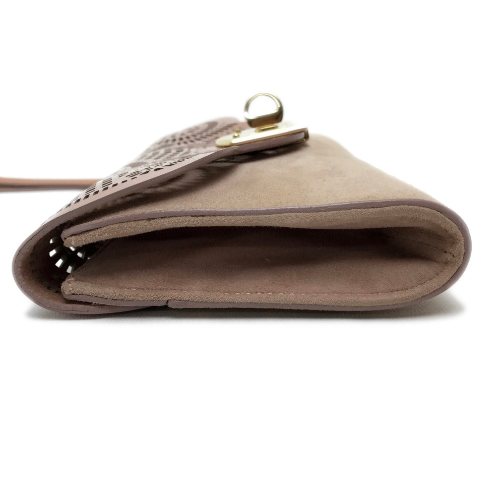 Sergio Rossi Pouch Clutch Bag, Mini Bag, Party Bag, Suede/Patent Leather, Women's, Pink Beige