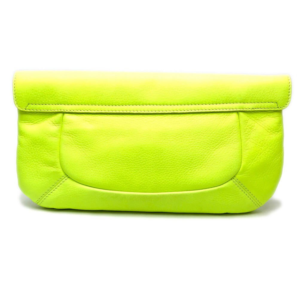 Sergio Rossi Turnlock Clutch Bag, Party Bag, Leather, Fluorescent Yellow, Women's