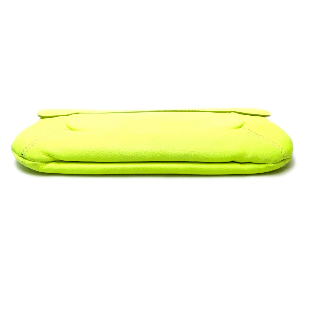Sergio Rossi Turnlock Clutch Bag, Party Bag, Leather, Fluorescent Yellow, Women's