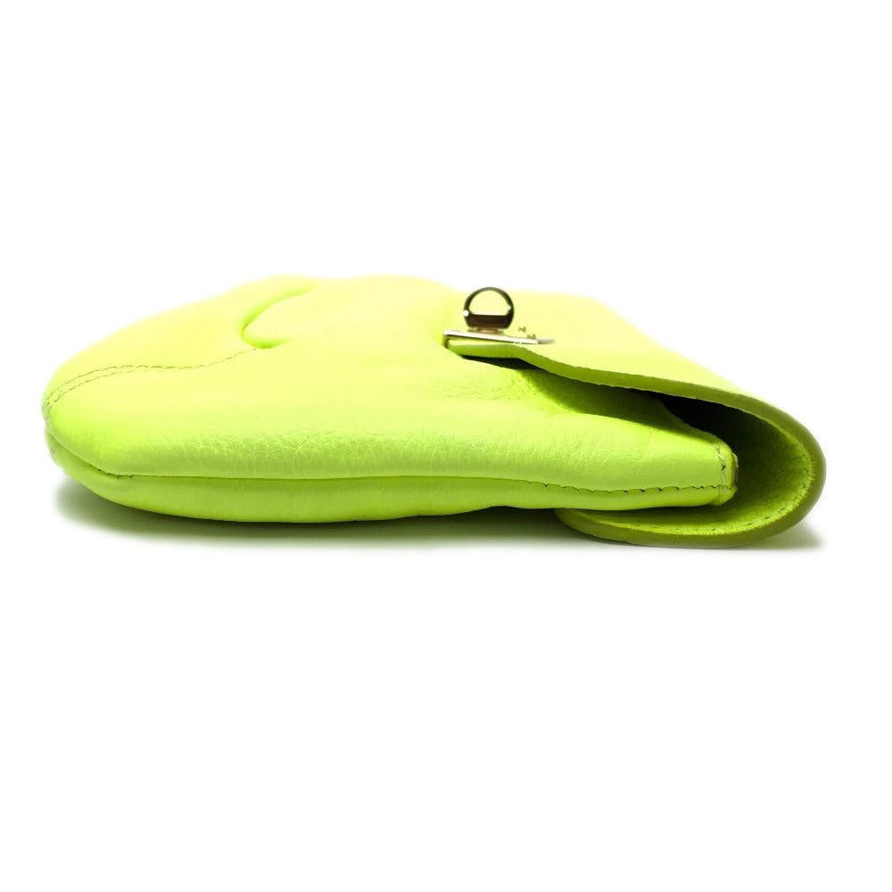 Sergio Rossi Turnlock Clutch Bag, Party Bag, Leather, Fluorescent Yellow, Women's