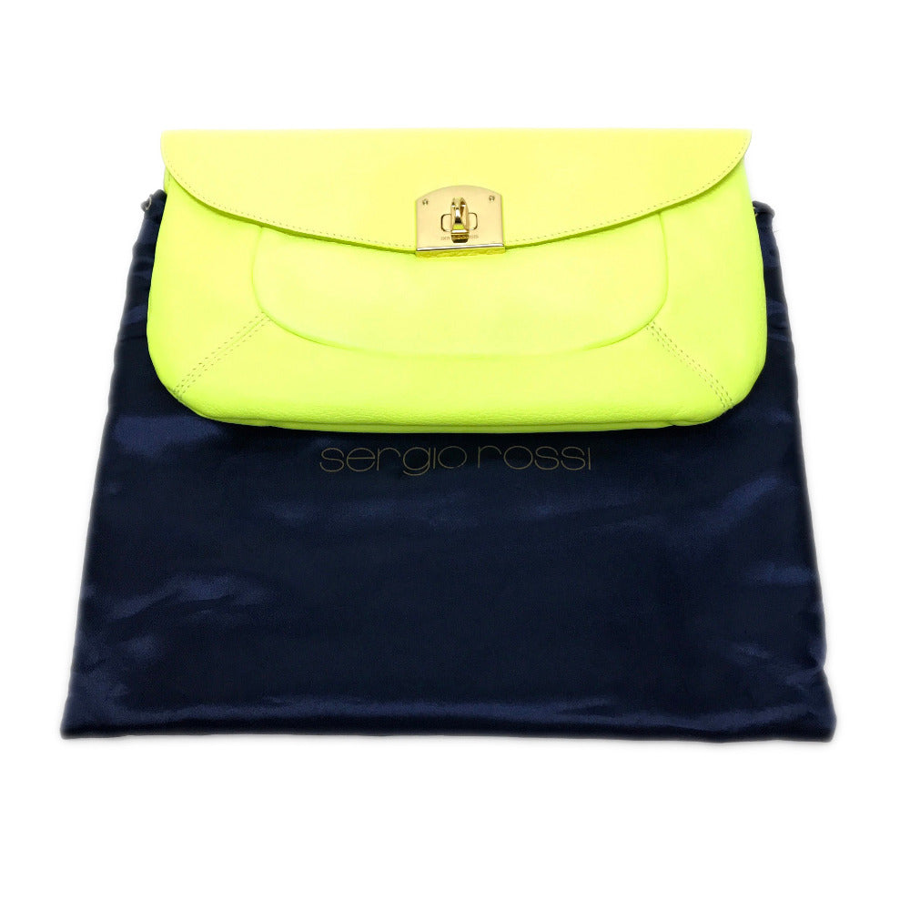 Sergio Rossi Turnlock Clutch Bag, Party Bag, Leather, Fluorescent Yellow, Women's