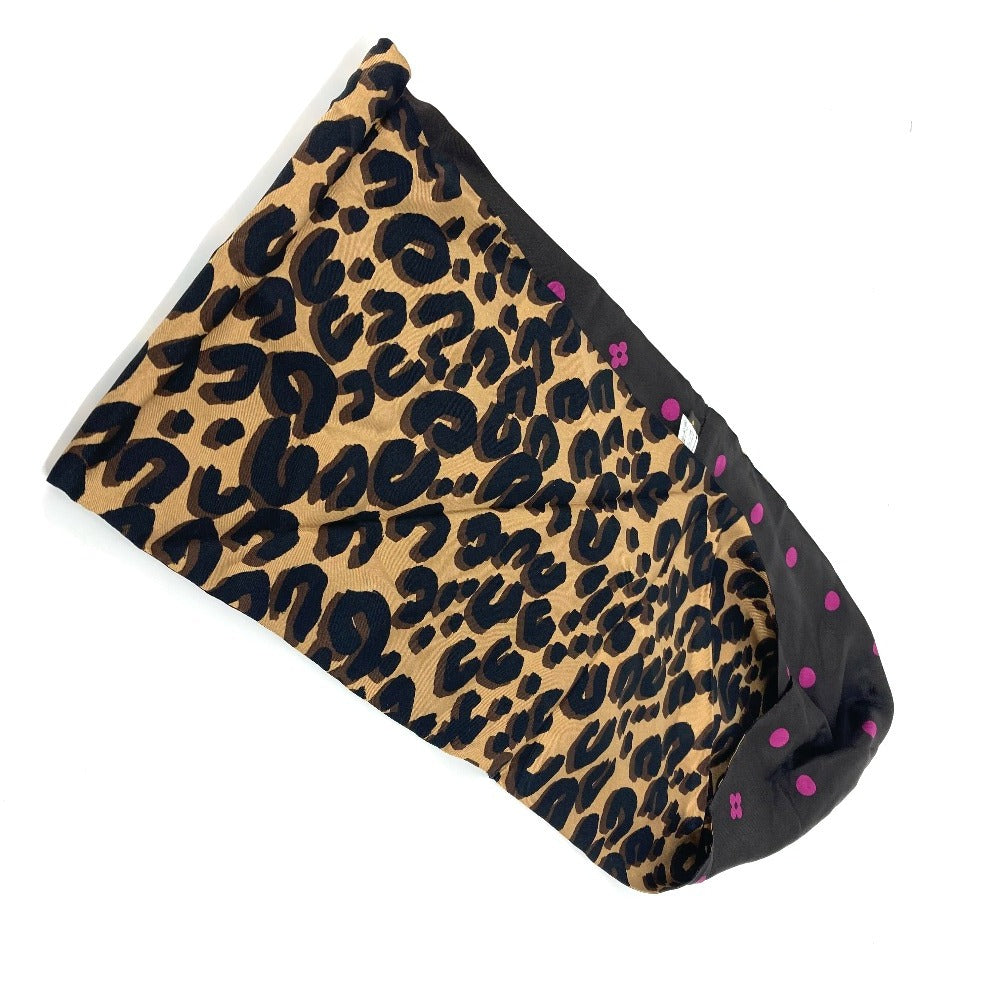 LOUIS VUITTON レオパード ロゴ スヌード 豹柄 ヒョウ マフラー シルク レディース ブラウン - brandshop-reference