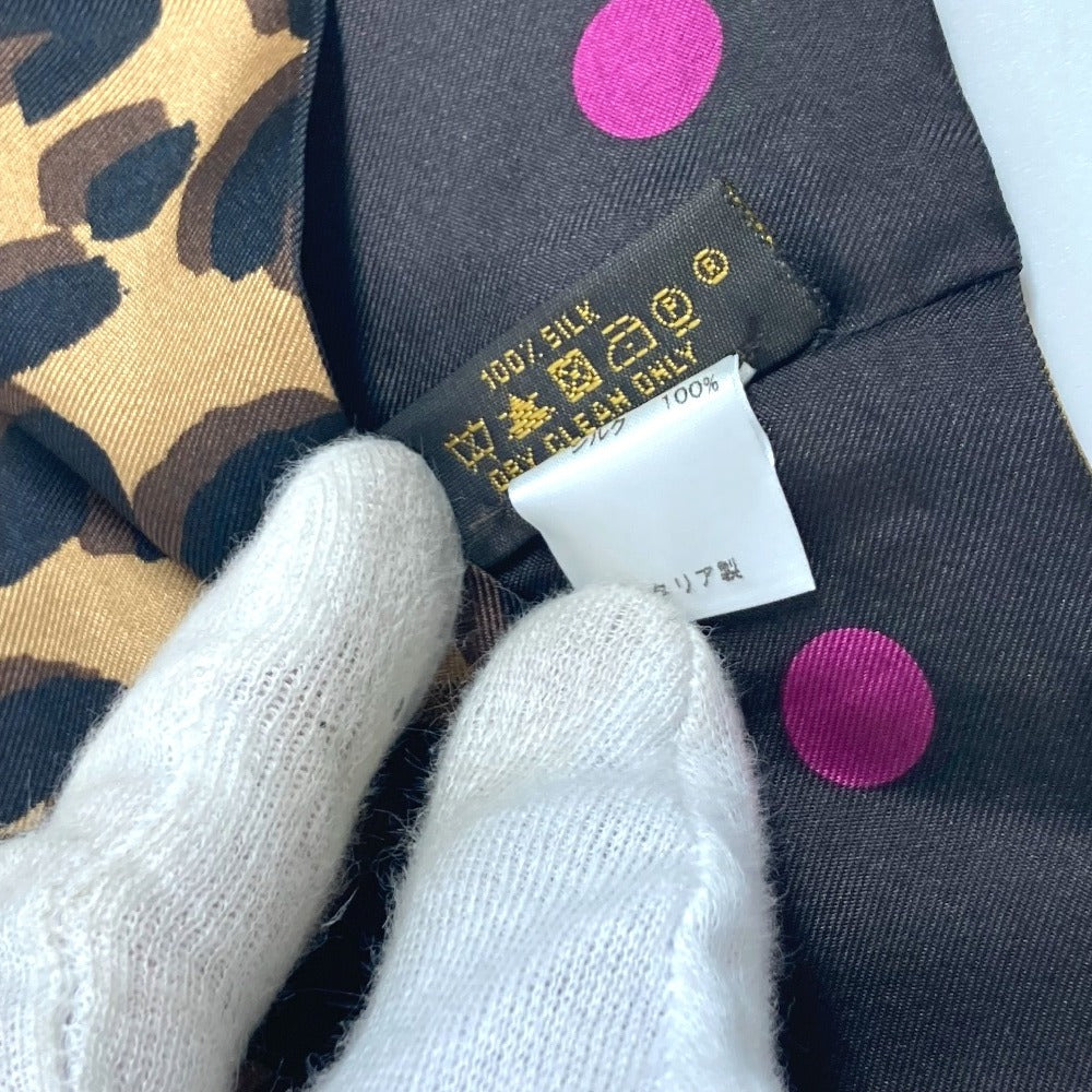 LOUIS VUITTON レオパード ロゴ スヌード 豹柄 ヒョウ マフラー シルク レディース ブラウン - brandshop-reference