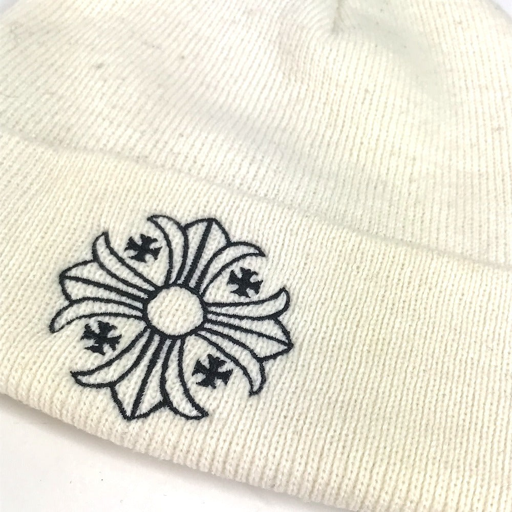 CHROME HEARTS ロゴ ビーニー 帽子 ニット帽 ニットキャップ ニット帽 アクリル ユニセックス ホワイト - brandshop-reference
