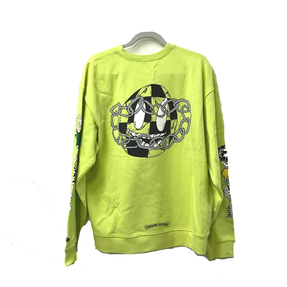 Chrome Hearts PPO HRDWR GRN SWTSHRT Top, Matty Boy, Men's Lime Green Crew Neck Sweatshirt, Cotton
