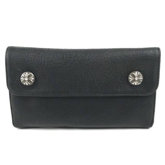 CHROME HEARTS cross ball button Wave wallet 2-fold long wallet Long Wallet Leather Black Used