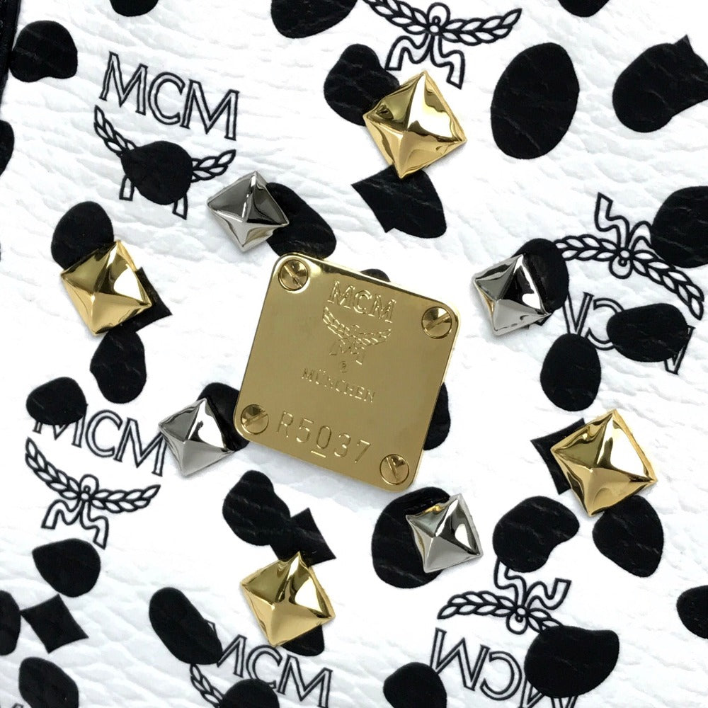 MCM LOVELESSコラボ ダルメシアン スタッズ カバン 肩掛け ショルダーバッグ トートバッグ コーティングレザー レディース ホワイト ブラック
