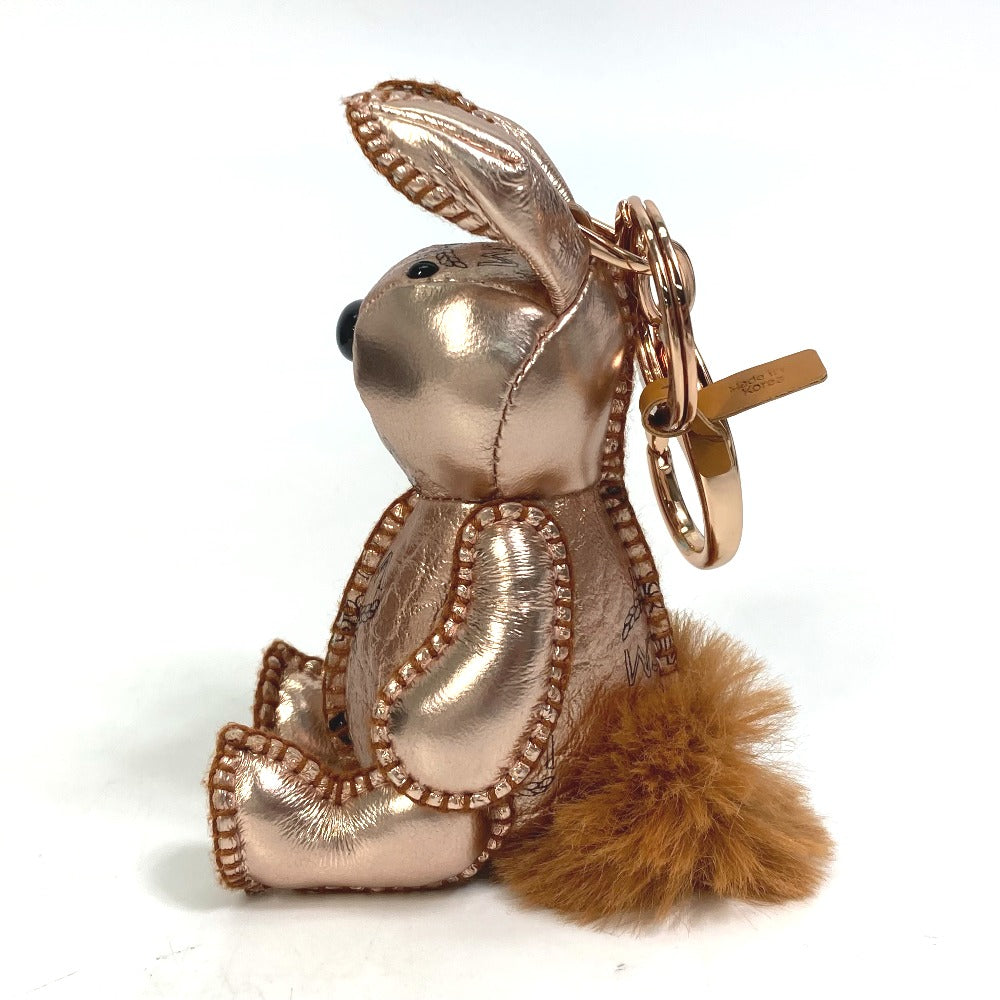 MCM ヴェセトス うさぎ メタリックレザー ファー カバン バッグチャーム キーホルダー レザー レディース メタリックピンク