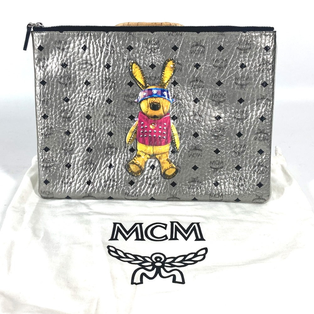 MCM セカンドバッグ ラビット ヴィセトス ロゴ カバン ポーチ クラッチバッグ レザー レディース シルバー