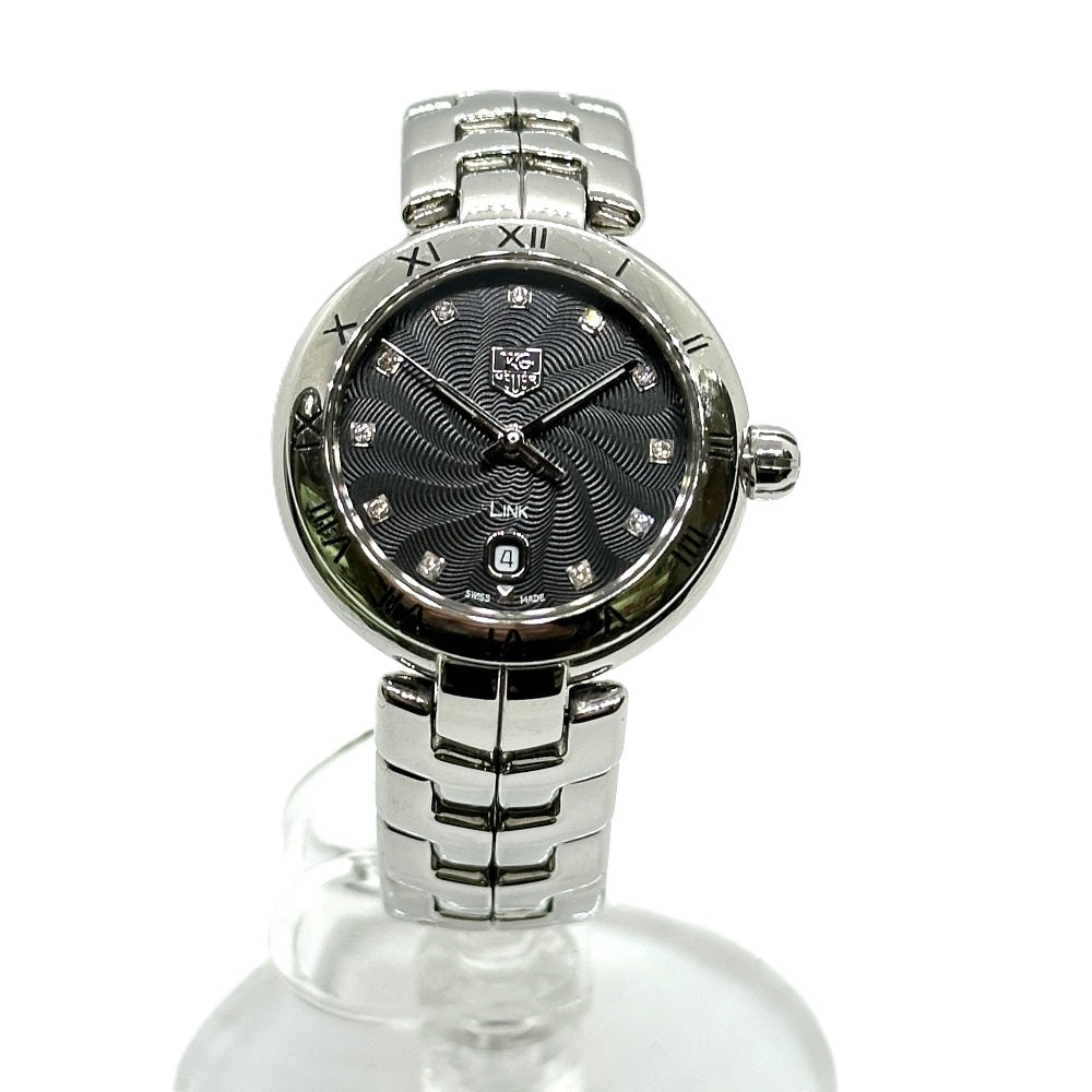 TAG HEUER WAT1410.BA0954 Link 11P Diamond Quartz Date Watch, Stainless Steel, Women's, Silver/Black