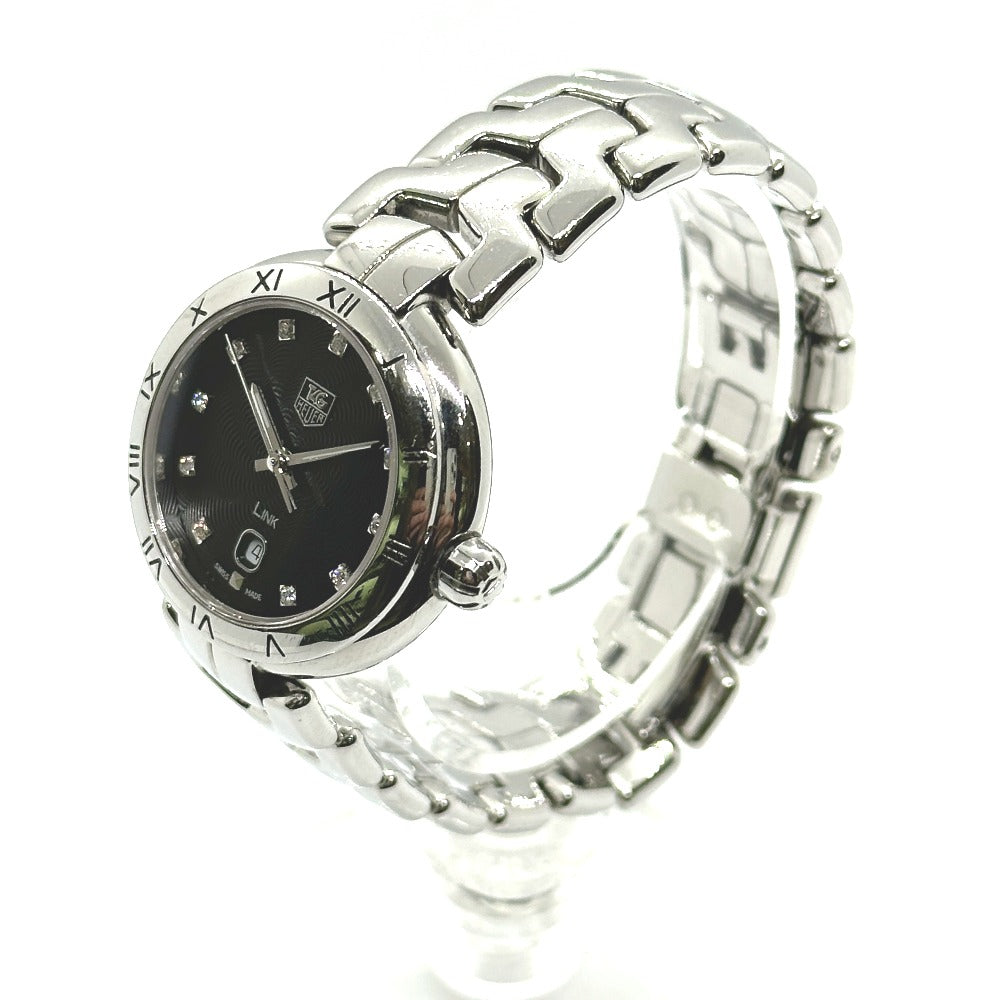 TAG HEUER WAT1410.BA0954 Link 11P Diamond Quartz Date Watch, Stainless Steel, Women's, Silver/Black