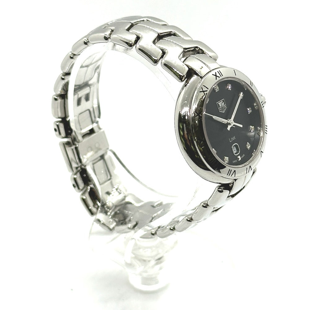 TAG HEUER WAT1410.BA0954 Link 11P Diamond Quartz Date Watch, Stainless Steel, Women's, Silver/Black