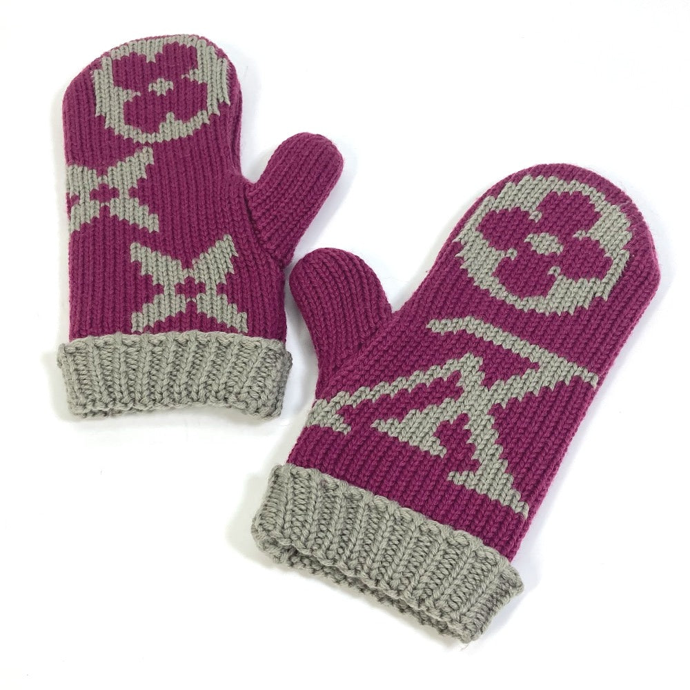 LOUIS VUITTON M72766 Monogram Knit Mittens, Mauful Grand Floor, Women's Wool Gloves, Cassis