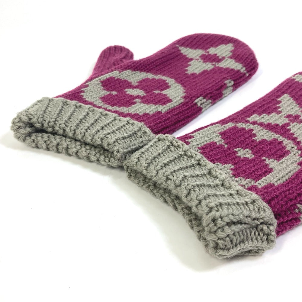 LOUIS VUITTON M72766 Monogram Knit Mittens, Mauful Grand Floor, Women's Wool Gloves, Cassis