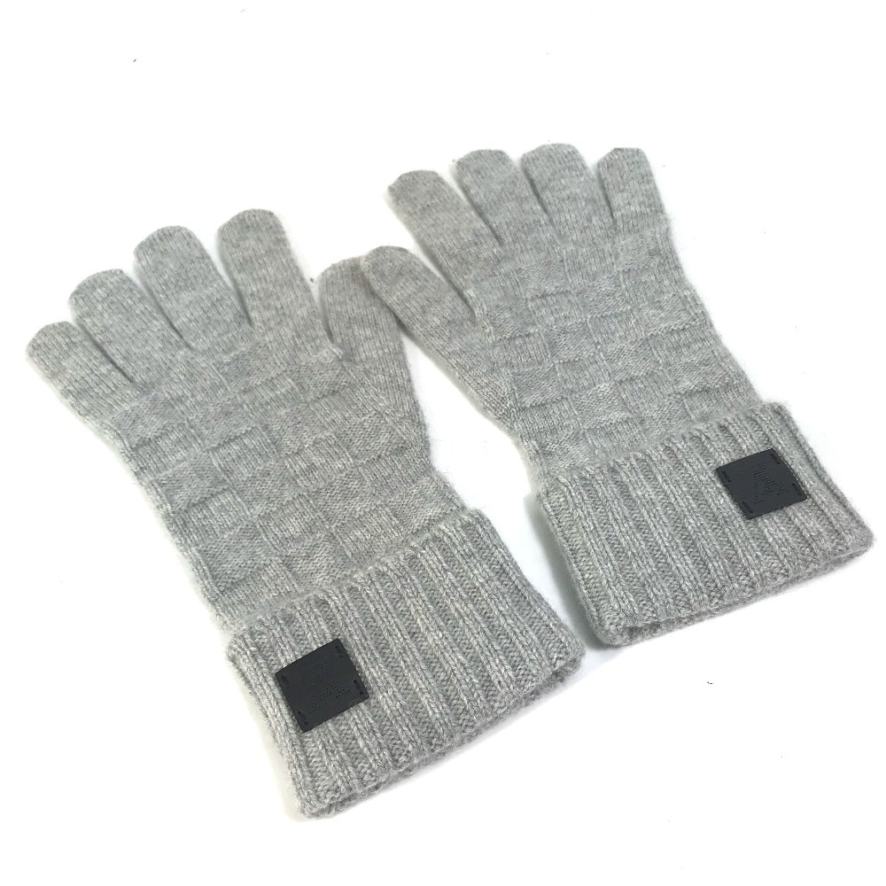 LOUIS VUITTON M72679 Damier Leather Patch Gon Helsinki Gloves, Men's Gray Cashmere Gloves