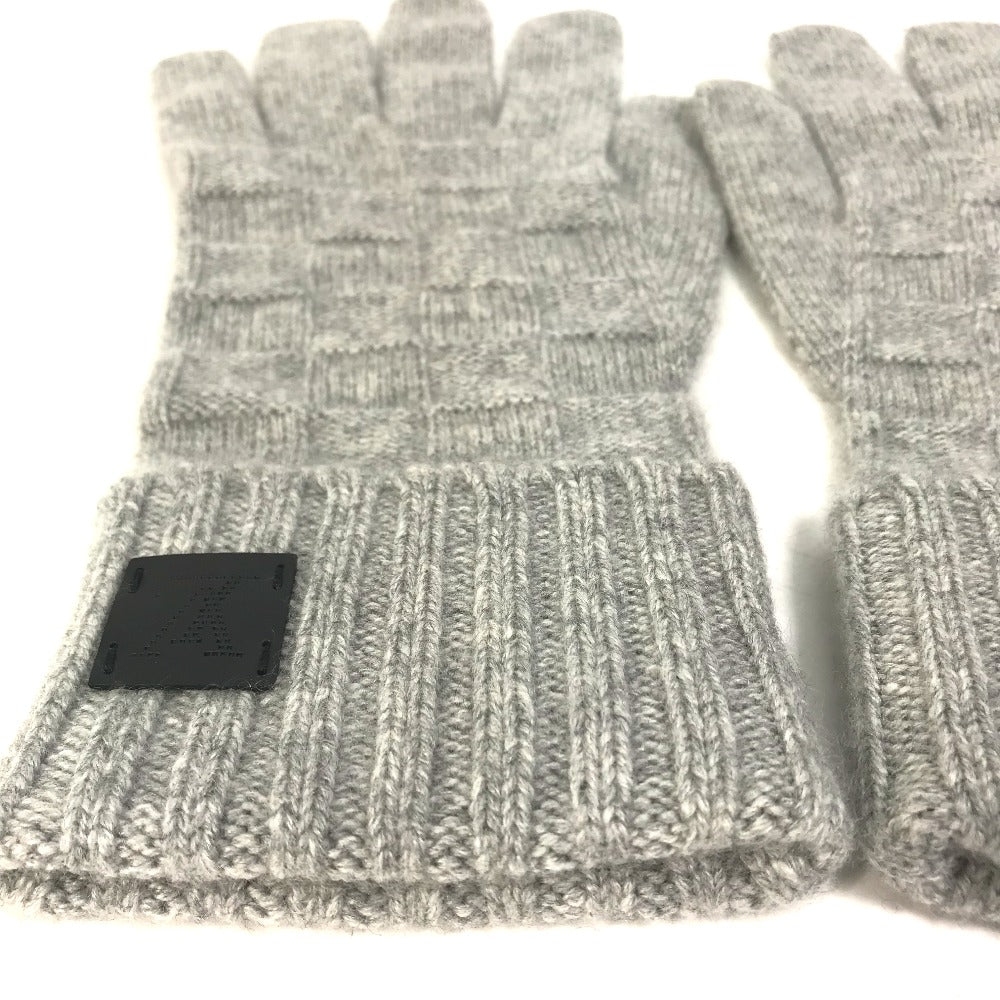 LOUIS VUITTON M72679 Damier Leather Patch Gon Helsinki Gloves, Men's Gray Cashmere Gloves