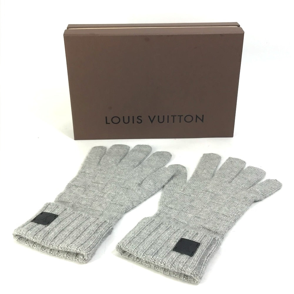 LOUIS VUITTON M72679 Damier Leather Patch Gon Helsinki Gloves, Men's Gray Cashmere Gloves