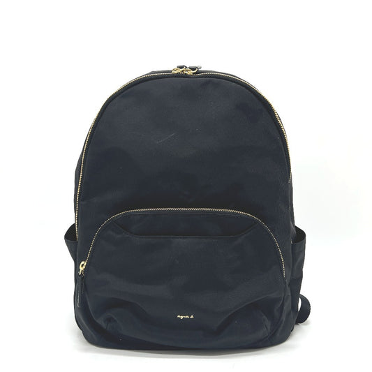 agnes b. FT03A-07 ロゴ カバン バックパック ゴールド金具 リュックサック ナイロン レディース ブラック