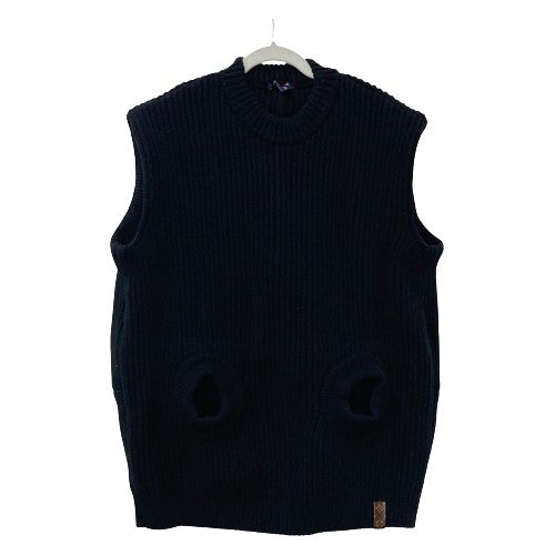 LOUIS VUITTON FLKW83 Hooded Sleeveless Knit Wool Women's Black