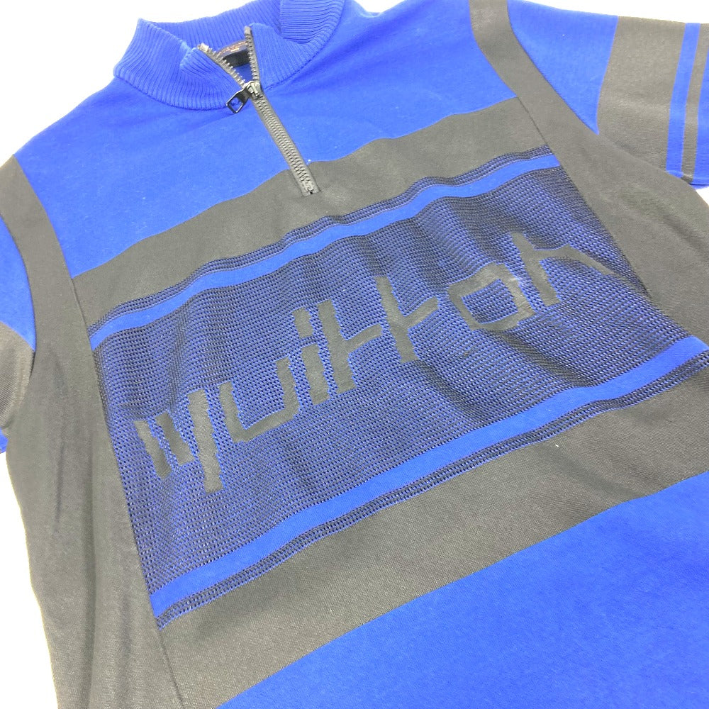 LOUIS VUITTON Virgil Abloh mesh logo zip-up top, short-sleeved cotton shirt, blue, for men