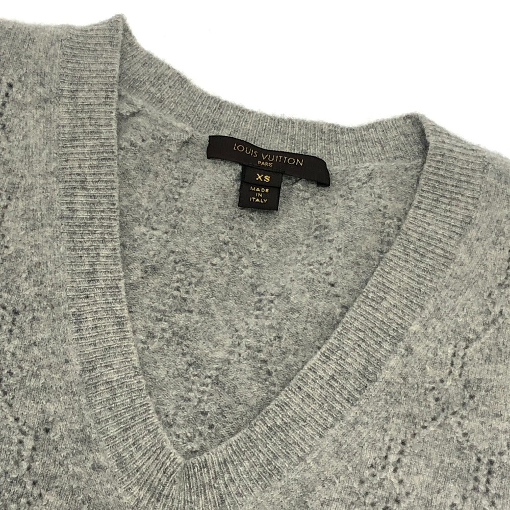LOUIS VUITTON Apparel Long-Sleeve V-Neck Flare Knit Dress Cashmere Women's Gray